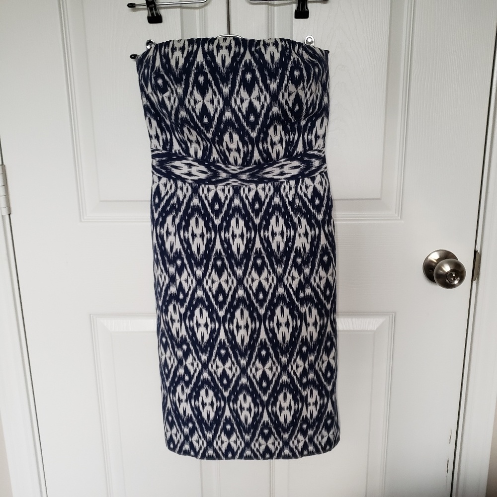 Banana Republic Strapless Blue Diamond Print Dress